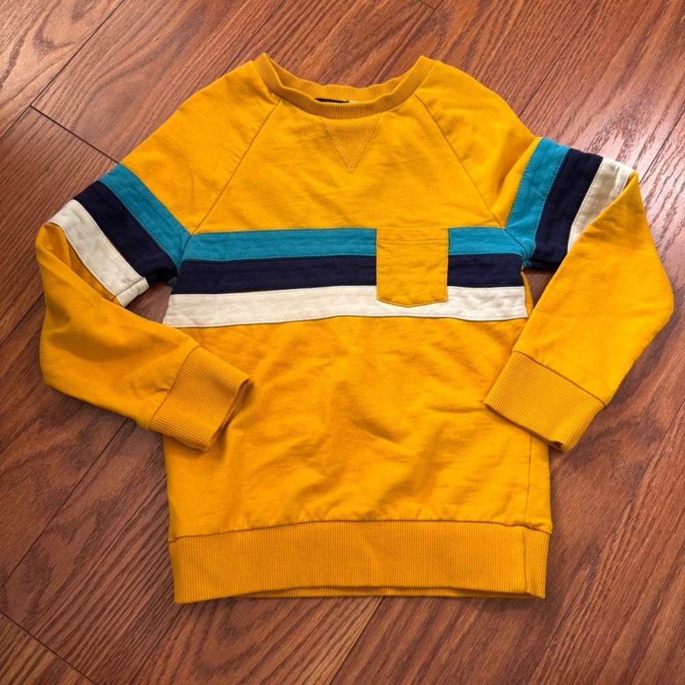 Kidpik Boys Mustard Yellow Striped Pocket Crewneck Sweatshirt XS 5/6 F120T11008